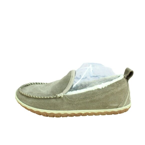 LL Bean Cement Suede Slip-on Fleece Lined Mountain Moccasin Slippers Size 9 M - Picture 1 of 9
